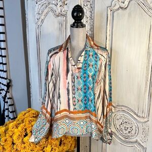 Miss Mias Made in Italy Multicolor Bohemian  Geometric Print Women's Top